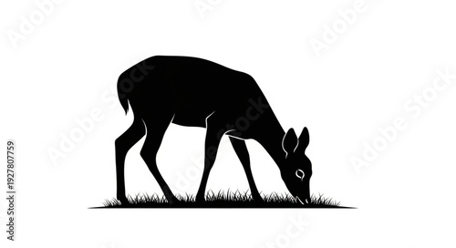 Deer Grazing Silhouette Illustration.