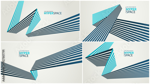Perspective 3D lines in dynamic motion vector abstract background set, optical illusion of speed and force, aggressive and insane wallpaper, modern graphics.
