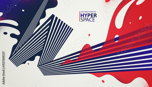 Blast of exploding lava over parallel lines in perspective vector abstract background, concept of order converting to chaos as entropy is rising, surreal fluid splash.