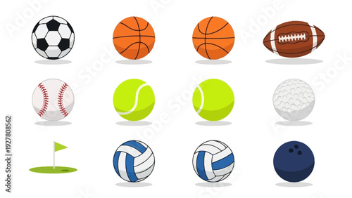 Collection of Various Popular Sports Balls Including Soccer Basketball and Baseball