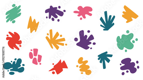 Colorful abstract paint splashes and brush strokes arranged randomly for artistic design