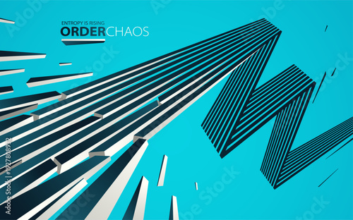 Chaos and order vector concept abstract background with lines explosion to debris in decay, 3D wallpaper with perspective lines going to chaos of destruction.