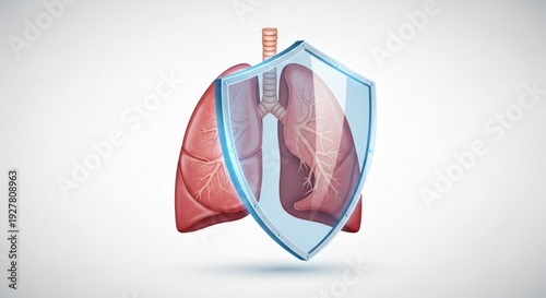 Protected lungs with shield healthy respiratory system medical illustration healthcare concept safety and wellness