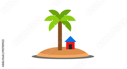 Palm Tree and Small House Illustration.