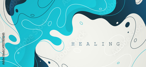 Blue lava shapes flow abstract background, vector wallpaper with liquid shapes flowing in dynamic motion, wavy water curves abstraction.