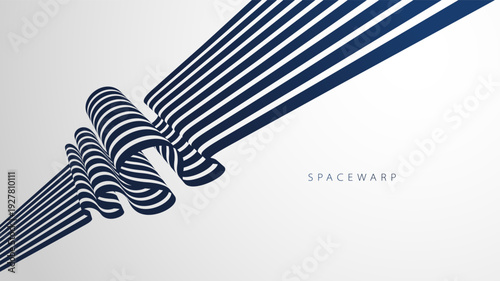 Lines in perspective look like bent ribbon graphic design, vector abstract background with curved stripes in distorted perspective, futuristic surreal op art.