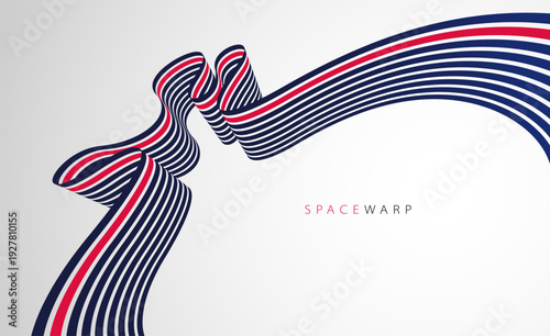 Lines in perspective look like bent ribbon graphic design, vector abstract background with curved stripes in distorted perspective, futuristic surreal op art.