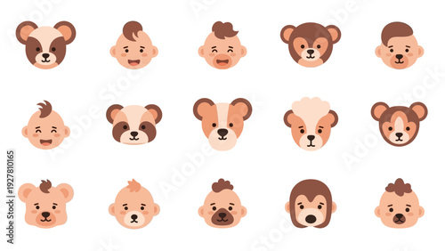 Cute Cartoon Bear and Baby Animal Characters Expressing Emotions in a Fun and Playful Style
