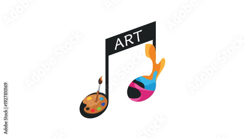 Creative representation of art and music with a vibrant paint palette and musical note design