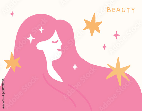 Skin care concept handdrawn illustration with beautiful woman and stars.