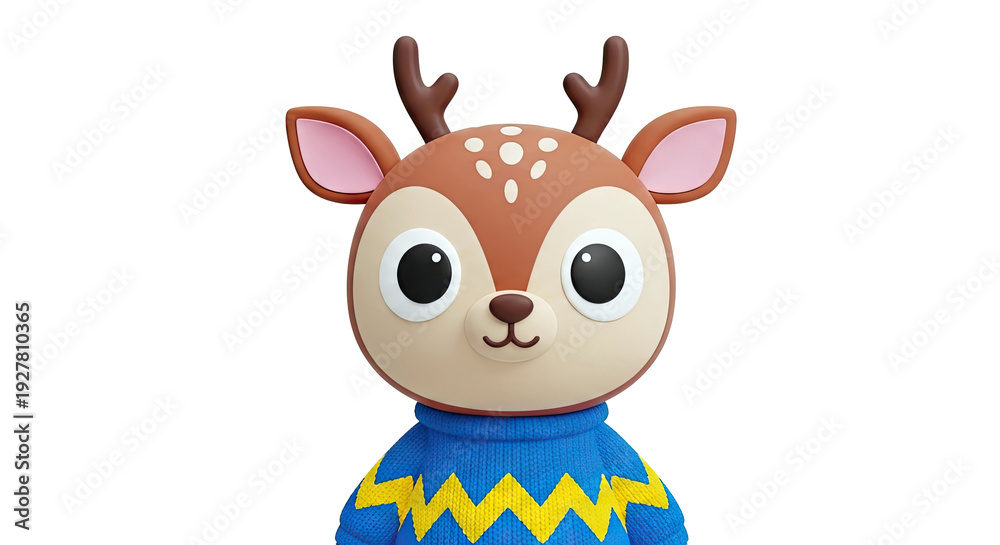 Fototapeta premium Cute Cartoon Deer Wearing a Blue and Yellow Sweater