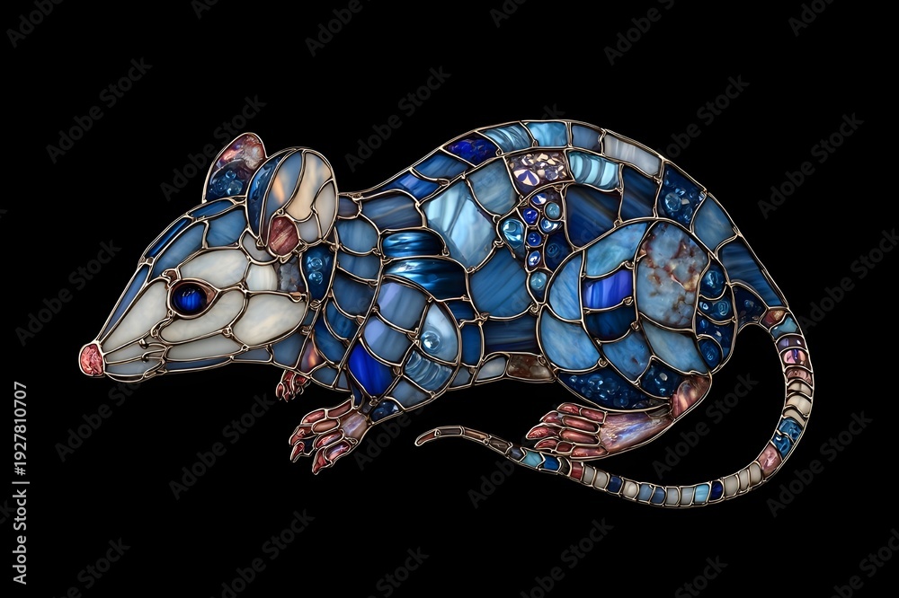 Fototapeta premium Stained glass Possum, bute made with fine jewelery stone high resolution, black background