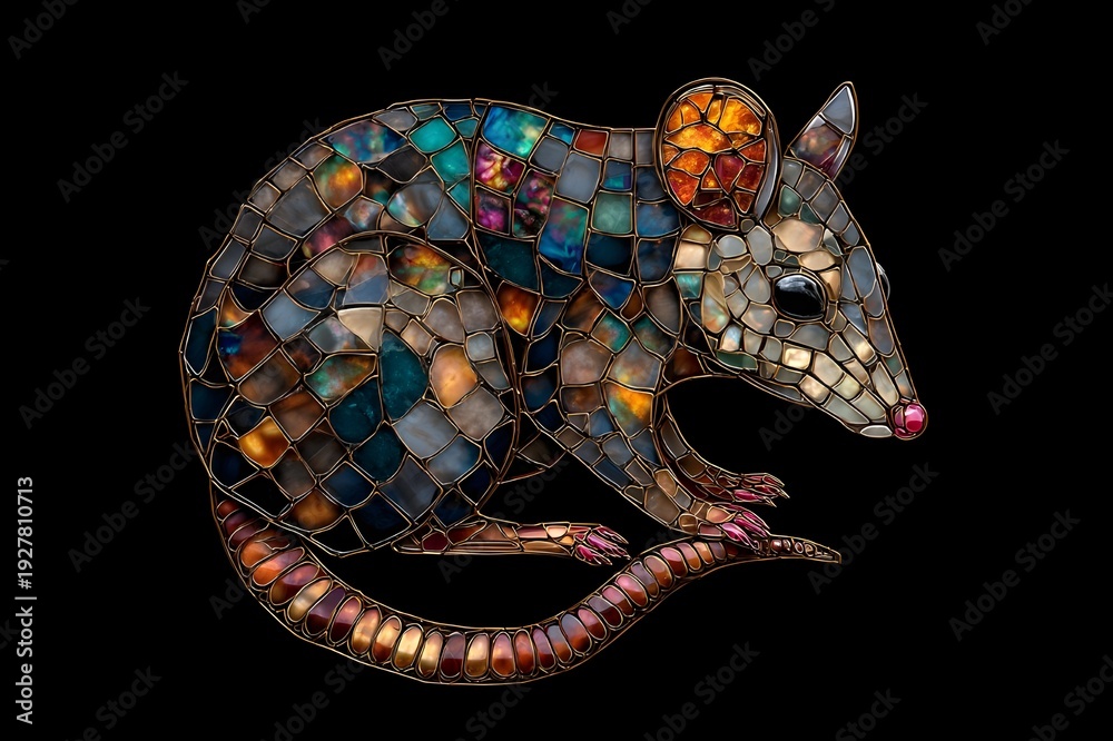 Fototapeta premium Stained glass Possum, bute made with fine jewelery stone high resolution, black background