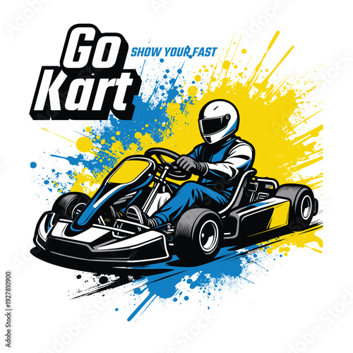 Dynamic Go-Kart Racer on Track with 'Faster' Text