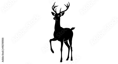 Deer Silhouette with Antlers Running.