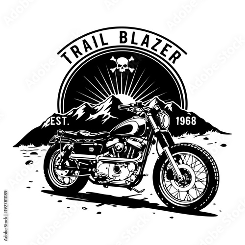Vintage Motorcycle with Skull and Crossbones Emblem.