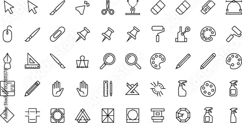 Creative Design Tools Icon Set Featuring Cursor Drawing Editing Painting and Graphic Workspace Symbols for UI UX Apps and Digital Illustration Projects