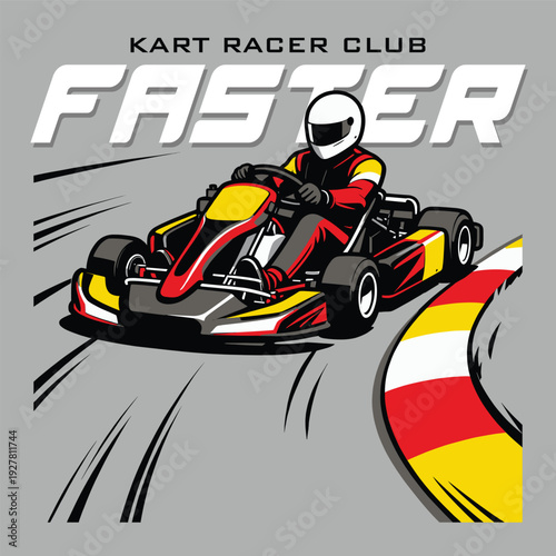 Dynamic Go-Kart Racer on Track with 'Faster' Text