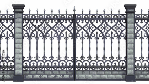 Ornate wrought iron gate with stone pillars and decorative detailing