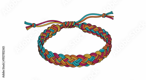 Multicolored woven cord bracelet with braided threads and adjustable knot closure on white background