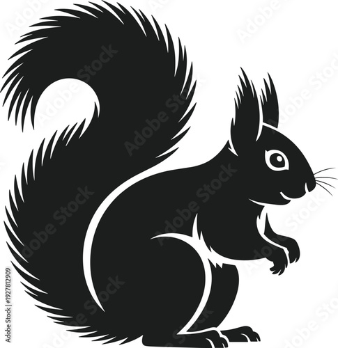 Black squirrel silhouette vector with bushy tail and alert ears animal wildlife