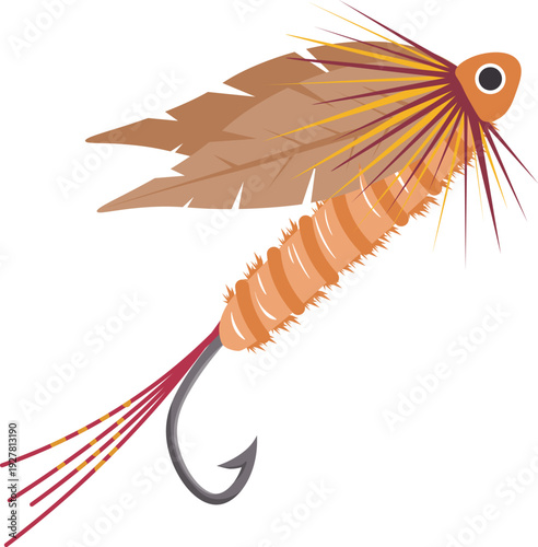 Feather lure. Ship shape tackle cartoon icon