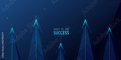 Digital arrows pointing upwards with the text way to the success
