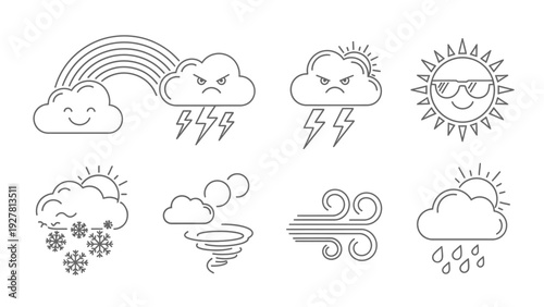 Set of Various Weather Icon Illustrations Showing Different Cloud Types and Conditions