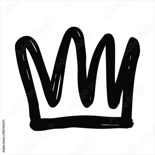 Hand Drawn Crown Doodle Silhouette, Simple Brush Stroke King Logo Vector