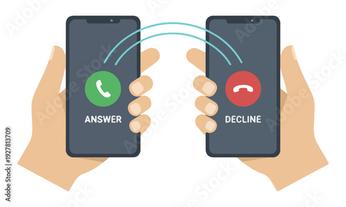 Smartphones showing incoming call with answer and decline options