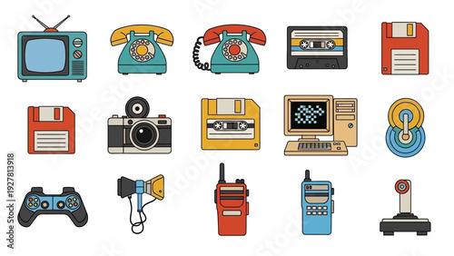 Vintage and modern communication devices and electronic gadgets collection
