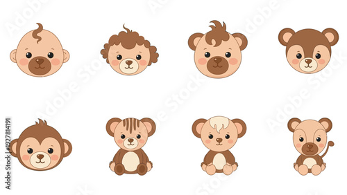 Adorable Collection of Cartoon Baby and Animal Characters in a Cute and Playful Style Suitable for