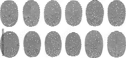 Fingerprint Biometric Icon Set Featuring Unique Identity, Security, Authentication, and Personal Verification Patterns for Digital Access, Privacy, and Technology Design