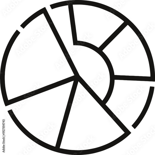 Geometric design featuring a segmented circular pattern with bold dividing lines.