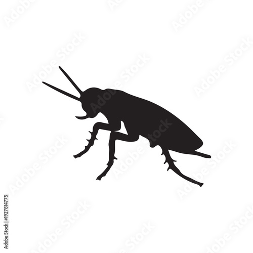 Side angle cockroach silhouette detailed insect pest vector. Part of cockroach silhouette collection