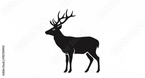 Deer Silhouette with Antlers Standing.