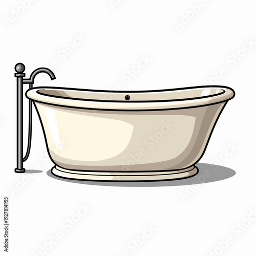 Modern freestanding cream bathtub with an elegant floor-mounted dark bronze faucet for a luxurious master bathroom renovation or spa-like home interior.
