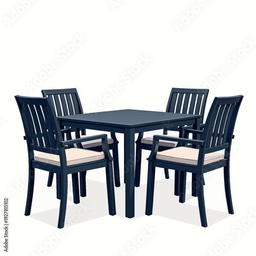 Host a perfect outdoor brunch with this classic black wooden patio dining set featuring a square table and four slatted chairs for your garden or deck.
