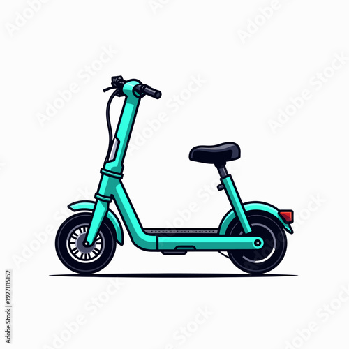 This stylish teal electric moped scooter with a comfortable seat offers a sustainable and efficient way to navigate busy city streets during your daily commute.
