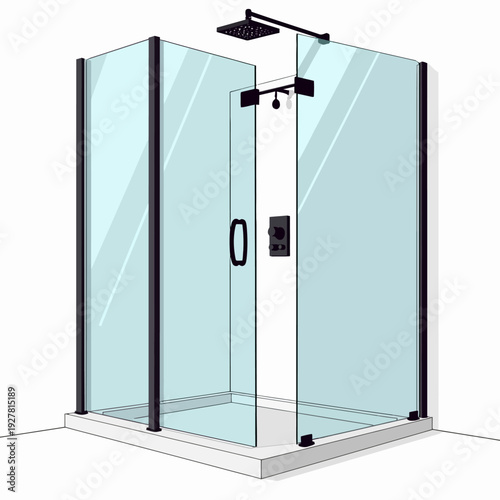 Modern corner glass shower cubicle with a sleek black frame and chrome fixtures perfect for contemporary bathroom renovation and luxury interior design projects.  
