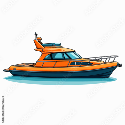 Sleek orange motorboat cruising on blue water for luxury summer vacations water sports adventures and fast maritime travel in tropical coastal destinations.
