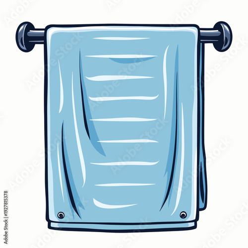 Soft blue cotton towel hanging on a sturdy wall rack providing a clean and organized look for luxury hotel bathrooms or modern home spa interior treatments.
