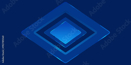 Nested blue diamonds create a glowing layered geometric design