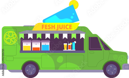 Fresh juice street truck. Drink vendor van