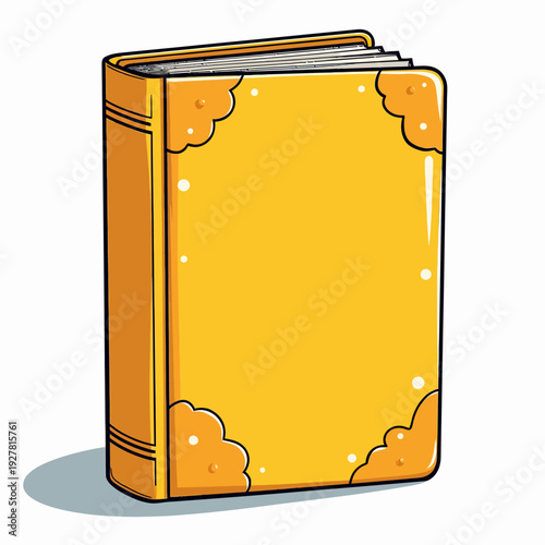 A charming yellow vintage hardcover book featuring ornate decorative corner details and thick pages perfect for a classic library or fairytale journal design.
