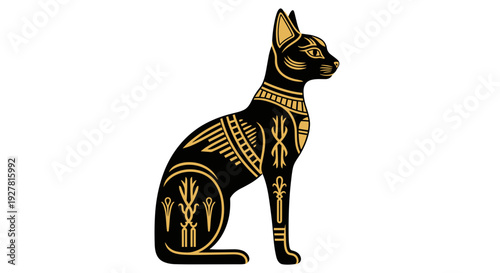 Ancient Egyptian Cat Statue Gold Decoration.