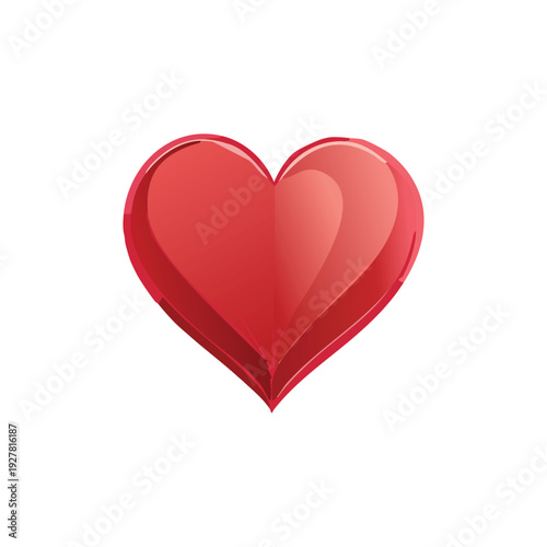 A shiny 3d red heart shape isolated on a white background serves as a romantic symbol of love and passion for a Valentine's Day wedding design or holiday greeting card illustration