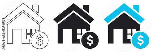 Real Estate House Price Icon Set with Dollar Sign for Mortgage Loan and Property Business