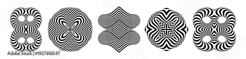 Black and white design. Optical illusion. Abstract striped form. Copy space. Cover design template. Vector for brochure, planner, diary, notebook or notepad.