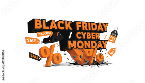 Vibrant Black Friday and Cyber Monday sale announcement with discounts
